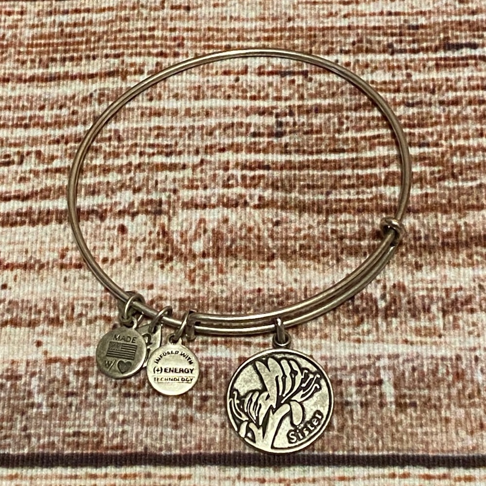 Alex and Ani “Sister” Lily Charm Silver Bracelet